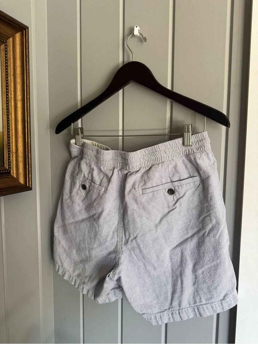 J. Crew Men's Seersucker Drawstring Shorts — Light Blue and White
